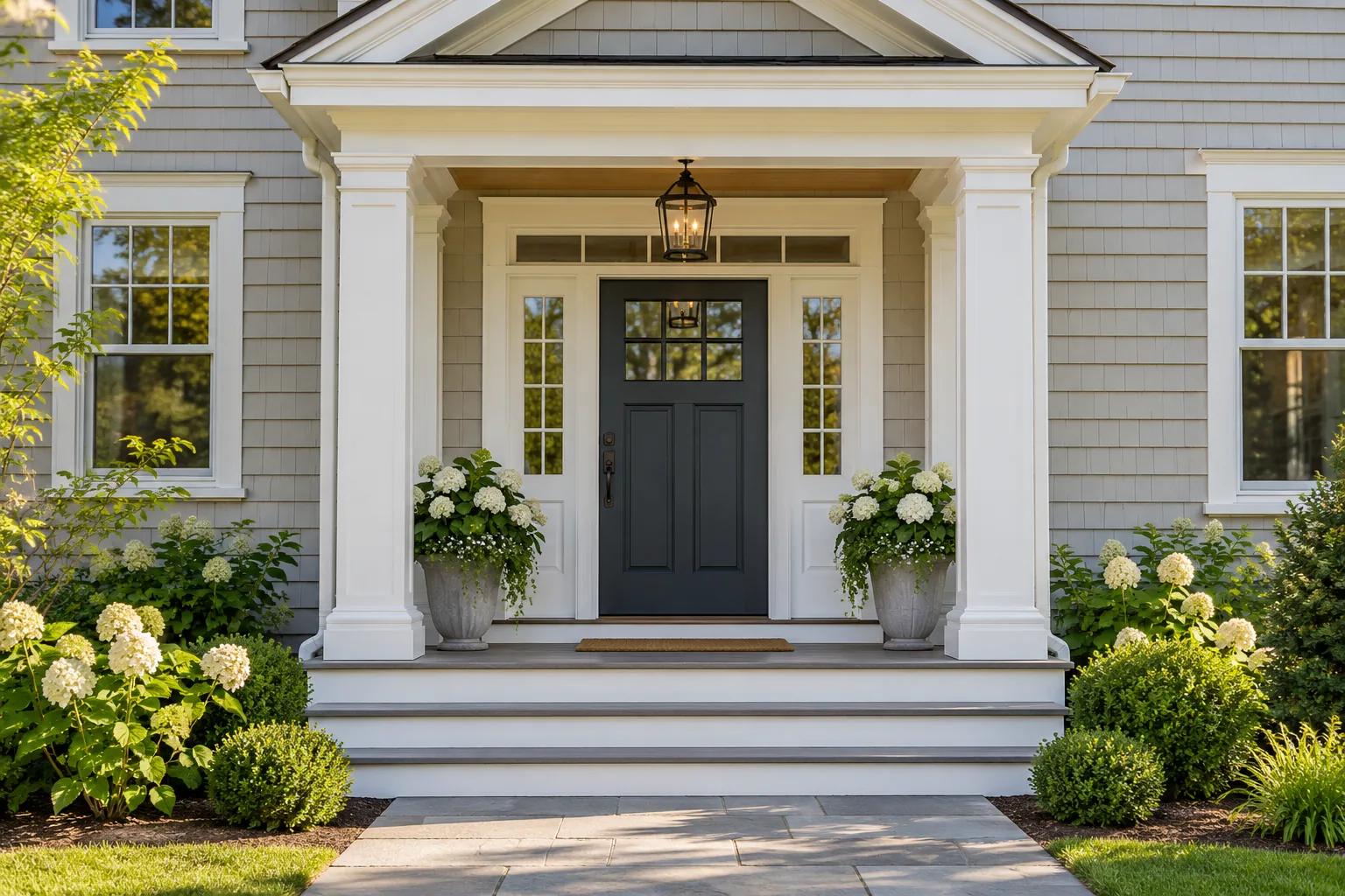 Illustration of neatly repaired and freshly painted exterior front door trim